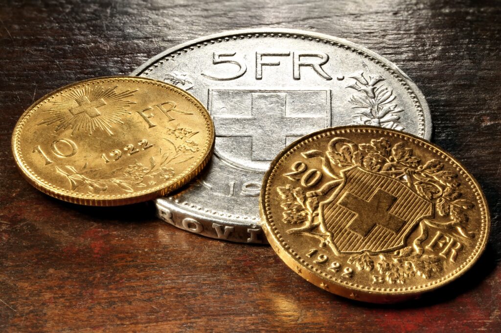 Image of Switzerland silver and gold coins